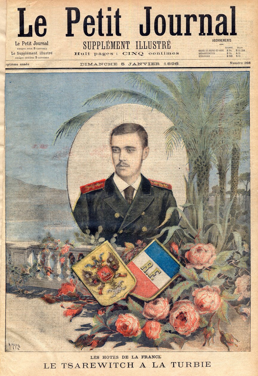 Alekszandrovics György nagyherceg és orosz cár, II. Miklós cár testvére a franciaországi La Turbie-ba látogat, "le Petit Journal", 1896. január 5. (metszet) alkotó: French School