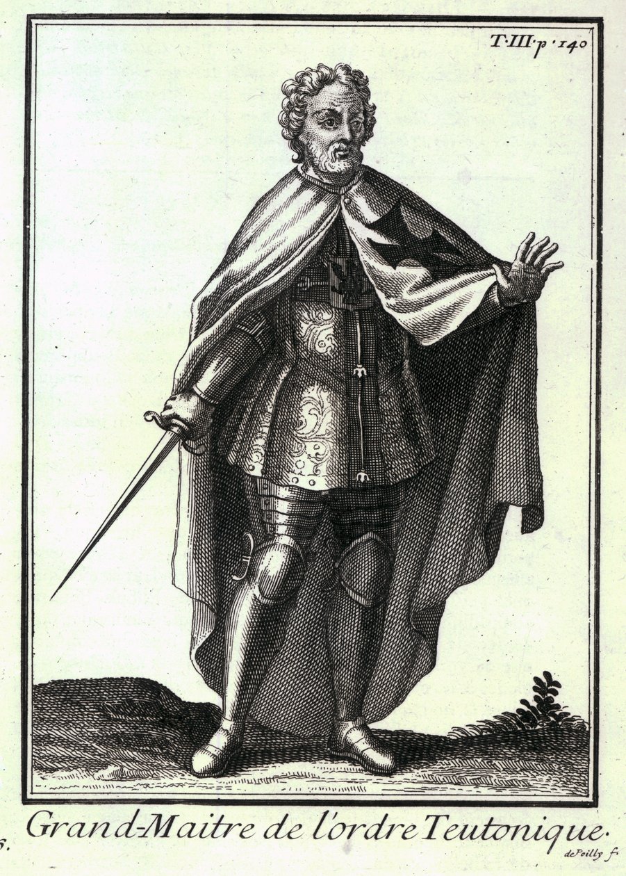 A Német Lovagrend nagymestere, illusztráció a „Vallási, szerzetesi és katonai rendek történetéből”, P. Helyot, pub. Párizs, 1714-21 alkotó: French School