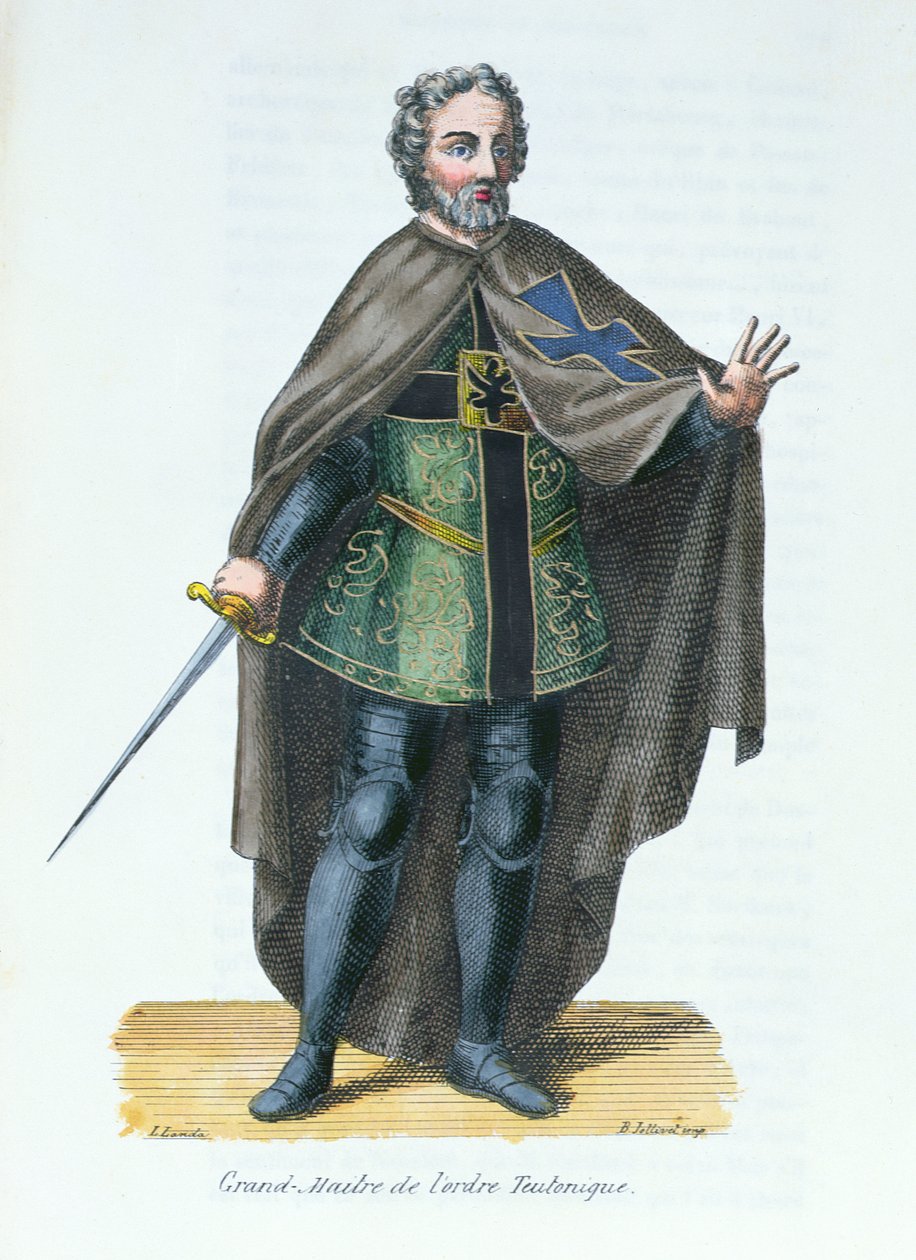 A Német Lovagrend nagymestere, Pierre Helyot (1660-1716) illusztrációja a Histoire et Costumes des Ordres Monastiques-ból, 1842 alkotó: French School
