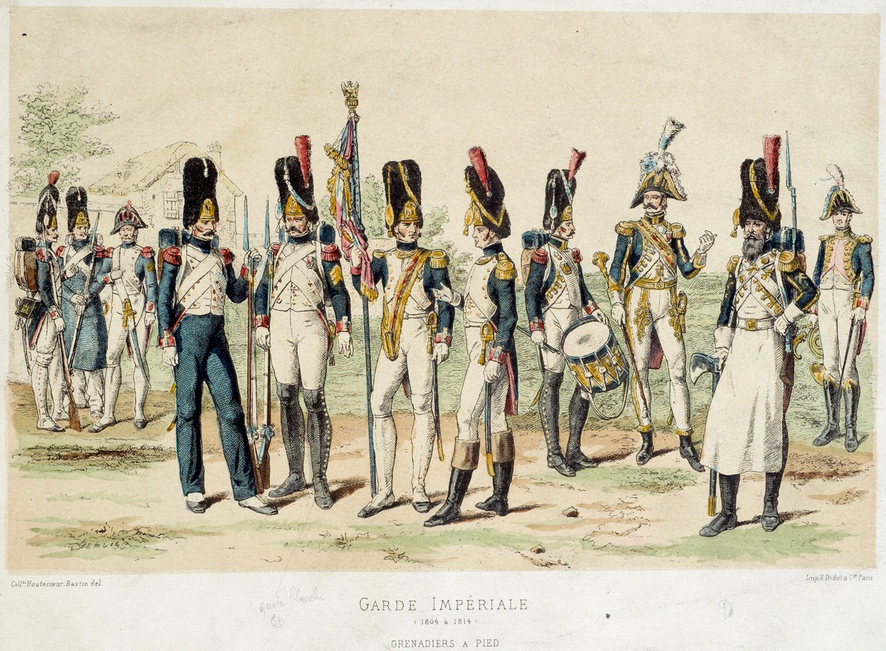 Gránátosok I. Napóleon császári gárdájának lábánál (1804 és 1814 között). 19. századi metszet. Párizs, dekoratív művészet alkotó: French School