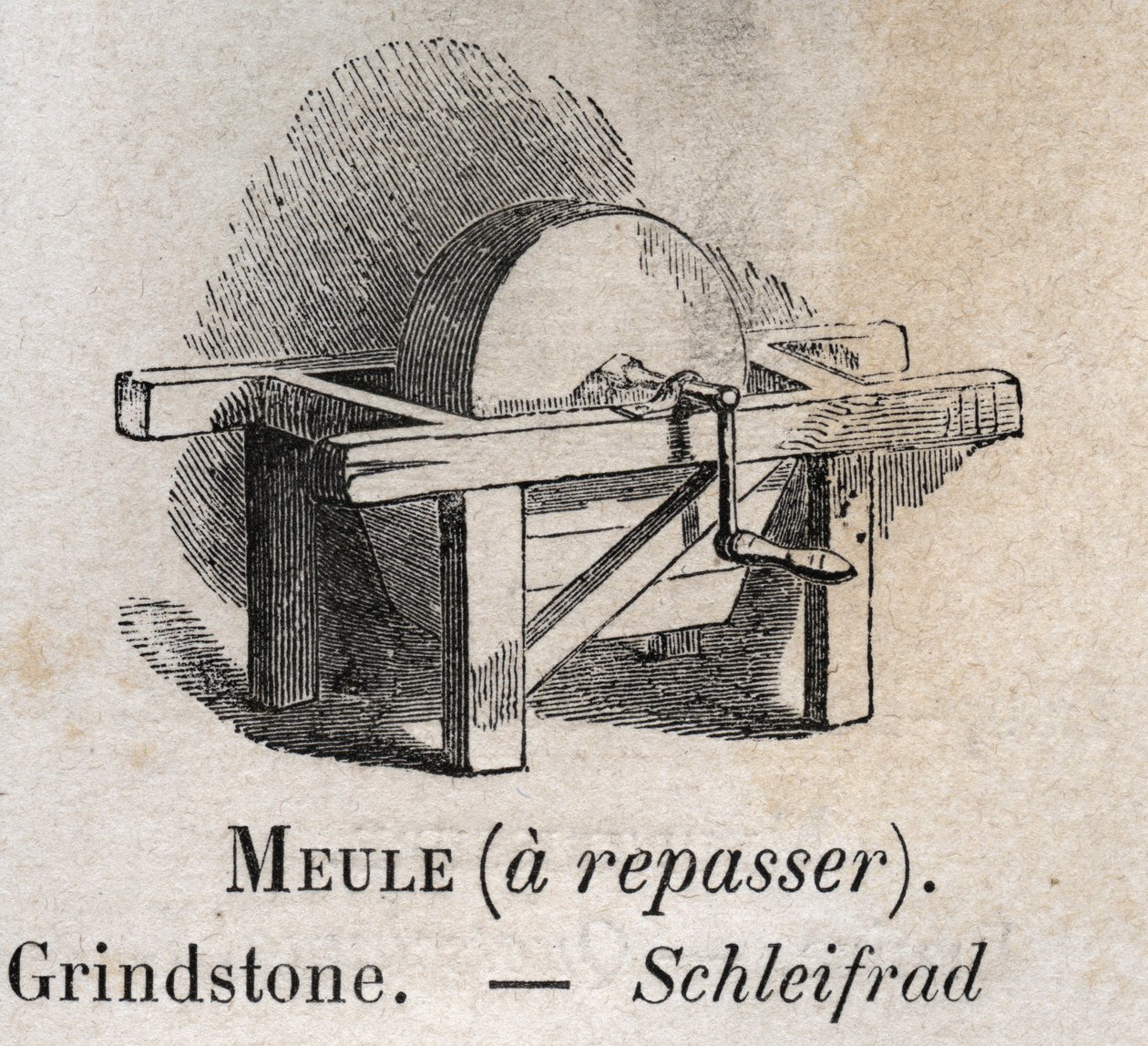 A Grindstone „a szókincsben a közönséges szavakat illusztrálja” Armand Le-Bruntól. 1890 alkotó: French School