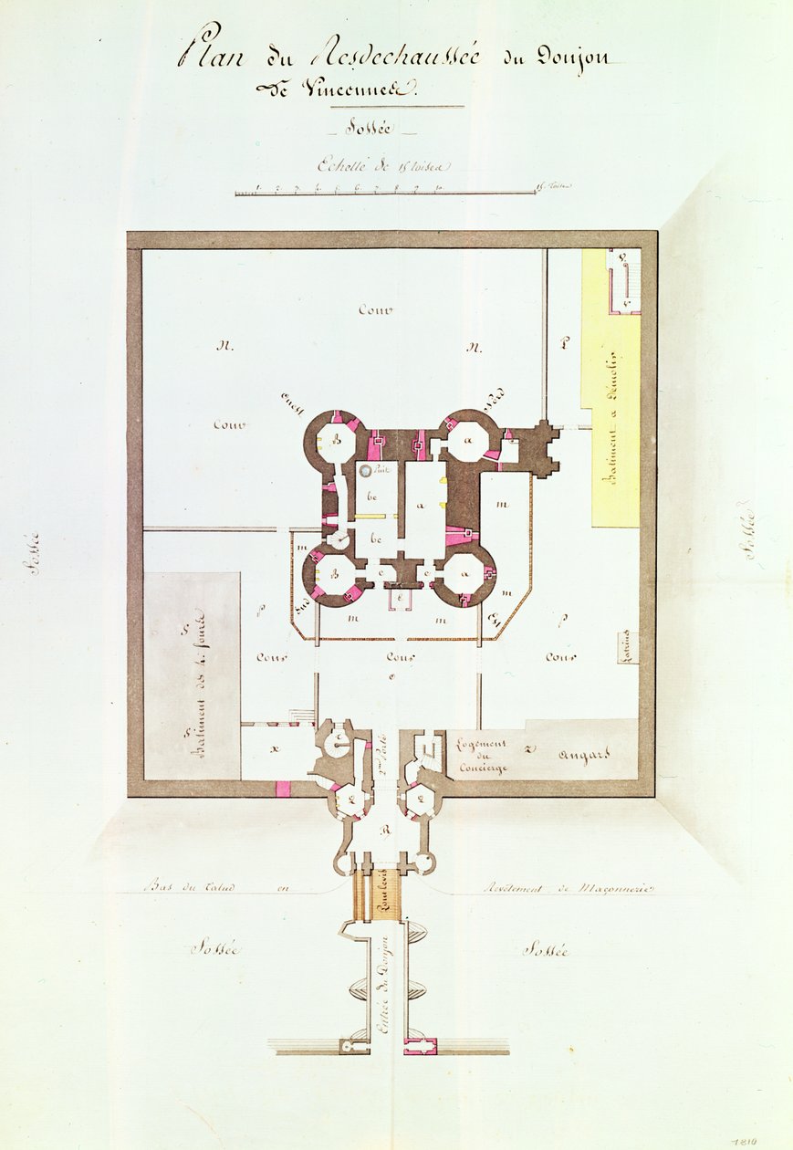 Vincennes börtön földszinti terve, 1810 (toll és tinta) alkotó: French School