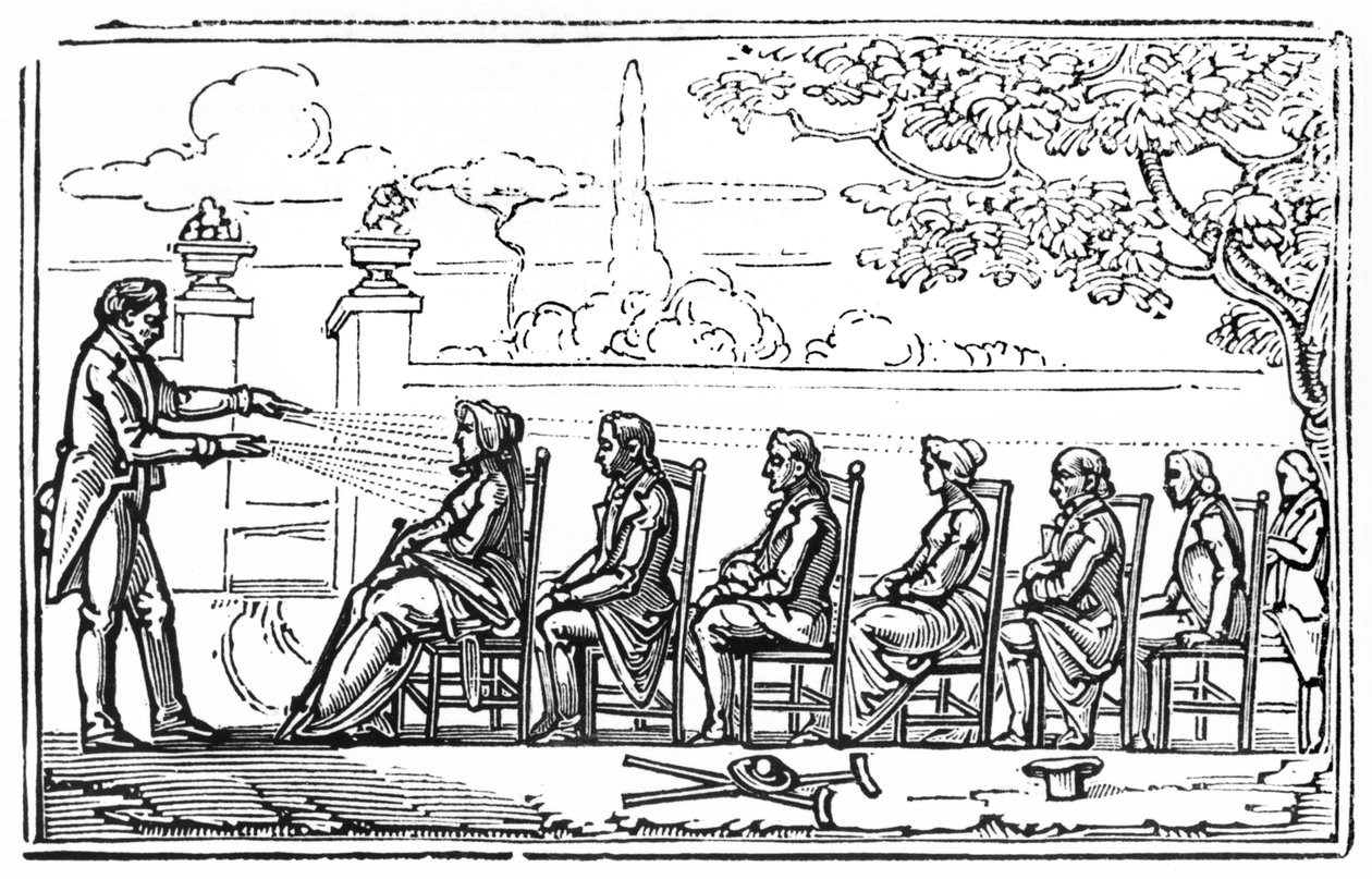 Csoportos mágnesterápia, Baron du Potet Therapeutique Magnetique illusztrációja, 1863 alkotó: French School