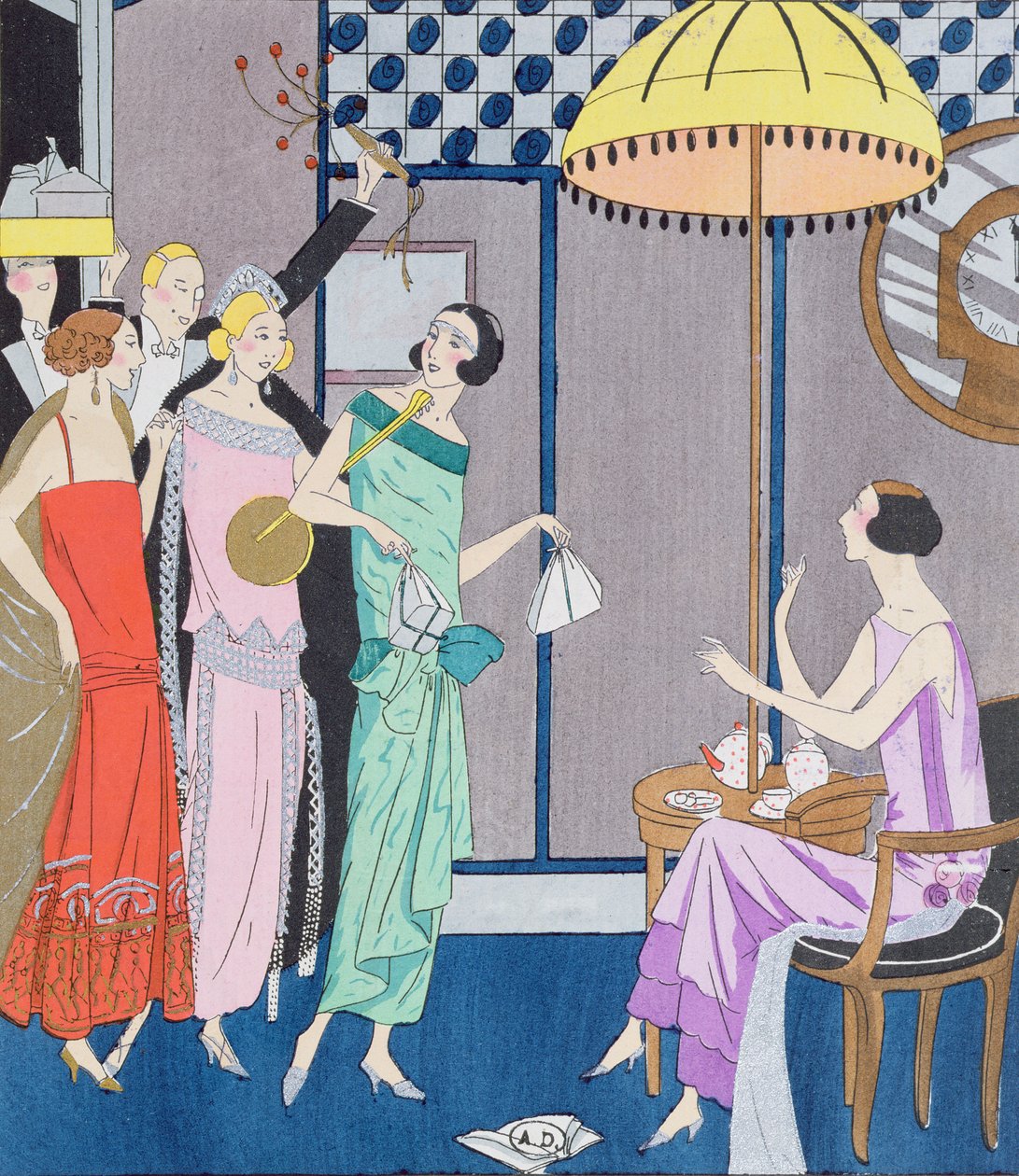 Szilveszterre érkező vendégek, divattányér az Art, Gout, Beaute, 1923-ból alkotó: French School