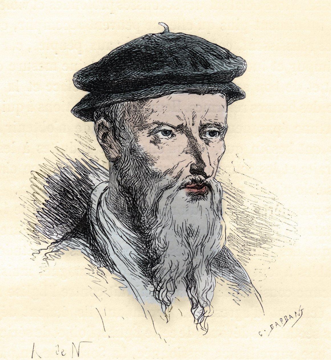 Guillaume Farel - William Farel - 1489-1565 - metszet a "" Franciaország története az unokáimnak mesélt" című könyvből" - Francois Guizot - 1872-1876 alkotó: French School