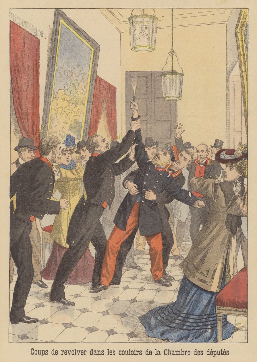 Lövések a francia képviselőház folyosóin (színes lithó) alkotó: French School