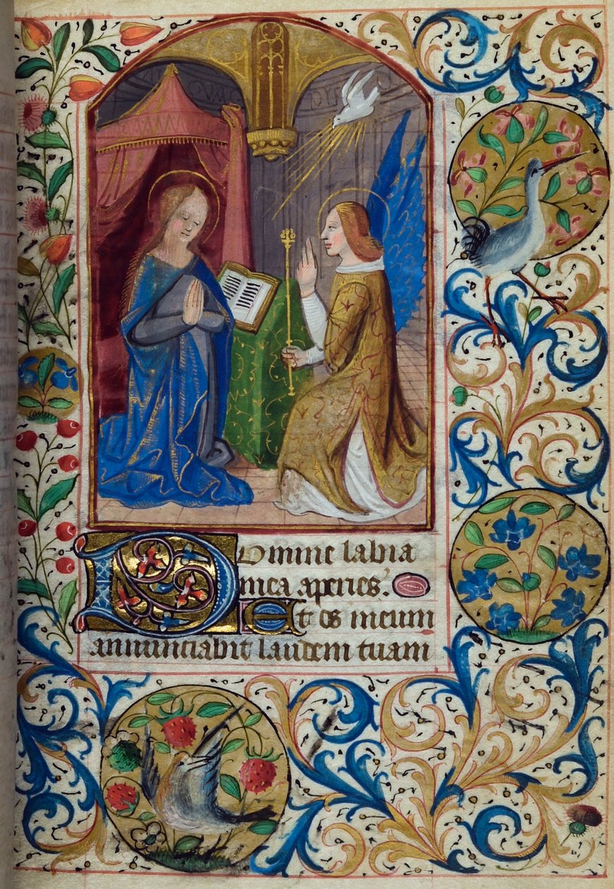 H/L-3-3 fol. 26r Az Angyali üdvözlet, az órák könyvéből, Párizs használata, 15. század közepe alkotó: French School