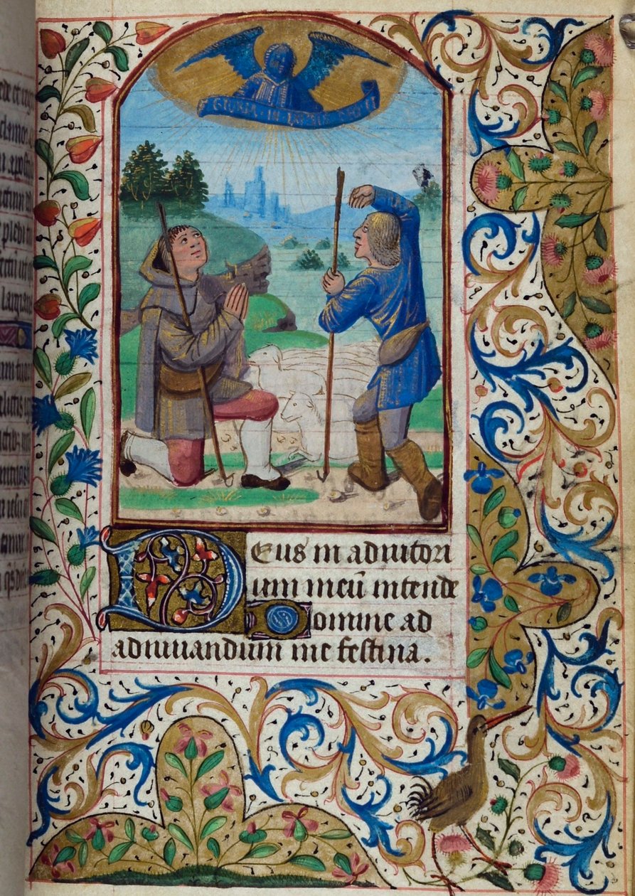 H/L-3-3 fol. 62r Angyali üdvözlet a pásztoroknak, az Órák könyvéből, Párizs használata, 15. század közepe alkotó: French School
