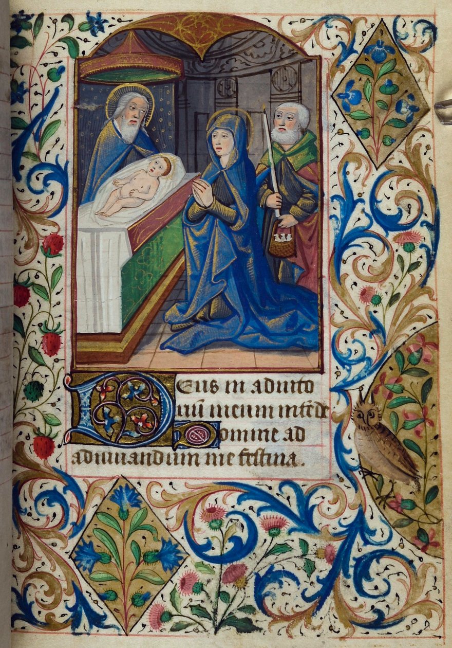 H/L-3-3 fol. 70r Bemutató a templomban, az órák könyvéből, Párizs használata, 15. század közepe alkotó: French School