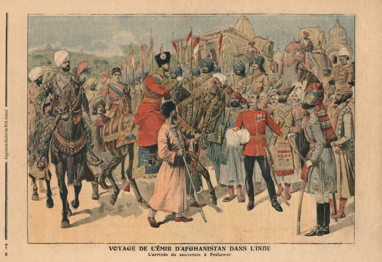 Habibullah Kahn (1872-1919) afgán emír megérkezik az indiai Pesavarba, illusztráció a "Le Petit Journal" képmellékletéből, 1907. január 20-i szám. alkotó: French School