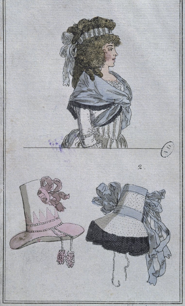 Frizura és sapkák (színes gravírozás) alkotó: French School