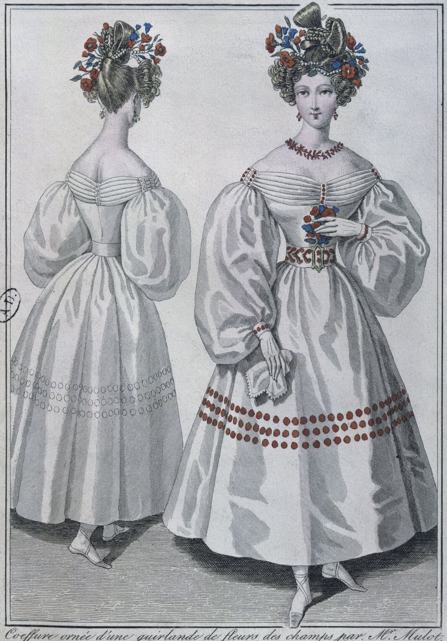 Frizura vadvirágfüzérrel, Párizs, 1829 (színes metszet) alkotó: French School