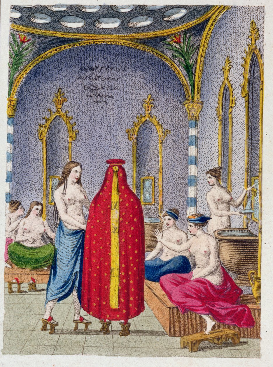 Hammam Törökországban, illusztrált tányér Moeurs-ből, usages et costumes des osttomans, A. Castellan, Párizs, 1810 körül alkotó: French School