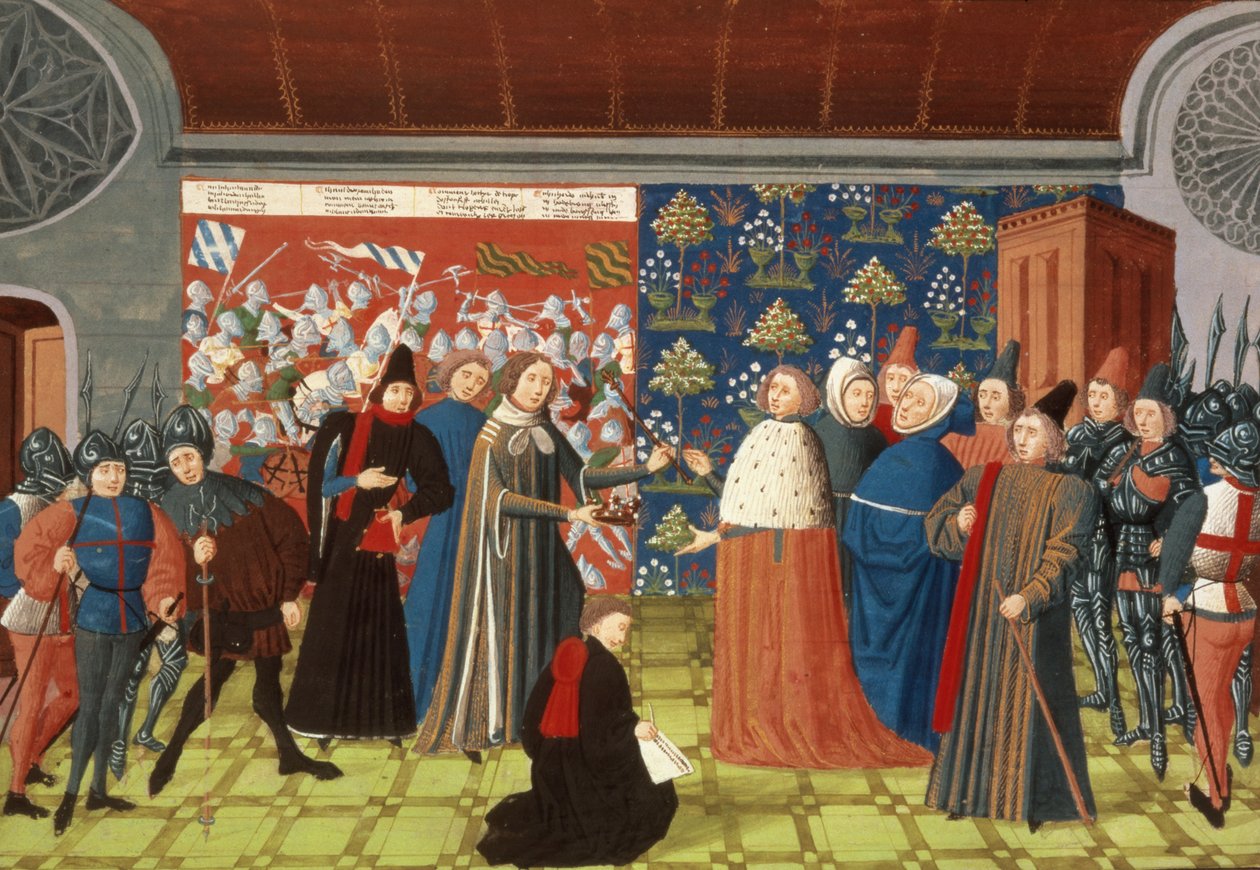 Harl.4380 f.184v II. Richard átadja a koronát Derby grófjának, Froissart
