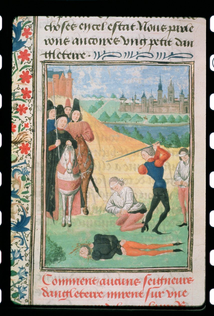 Harl 4380 f.193v II. Richárd támogatóinak kivégzése, Froissart krónikájából (vellum) alkotó: French School