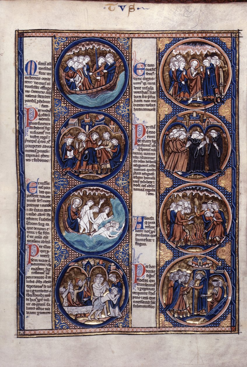 Harley 1527, f.91 St. Paul hajótörése (vellum) alkotó: French School