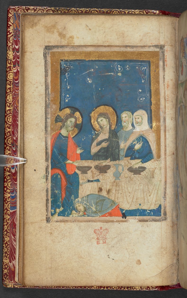 Harley 2928, f.16v, Az étkezés Simon farizeus házában (vellum) alkotó: French School