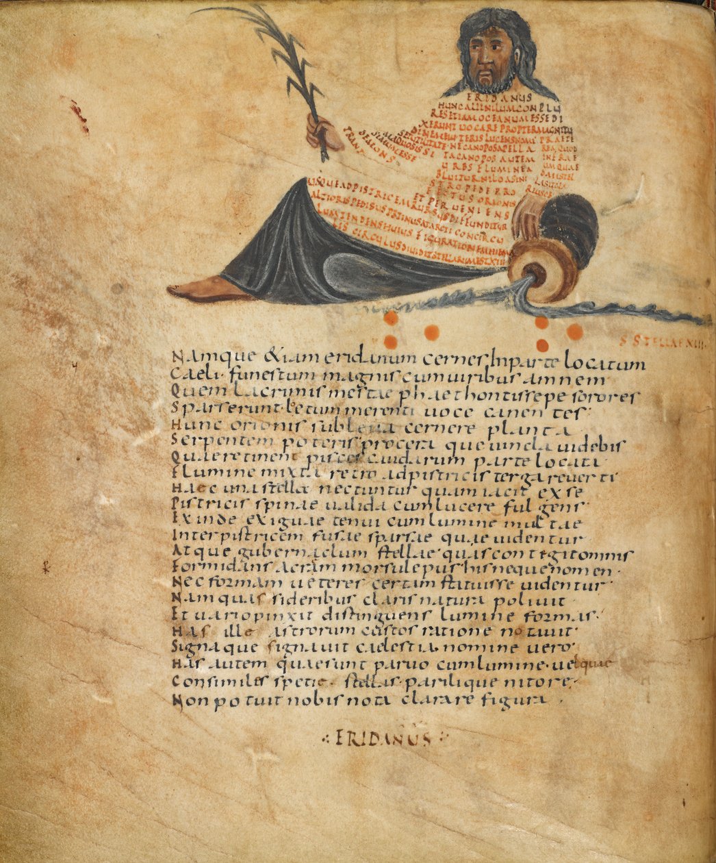 Harley 647, fol.10v Az Eridanus csillagkép illusztrációja és szöveg, c.820-40 (vellum) alkotó: French School