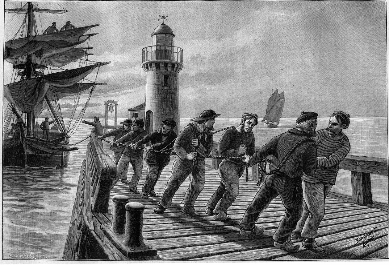Csónakot vontatók, 19. század vége. A „Journal des Voyages” 1899. március 26-i metszetében. alkotó: French School
