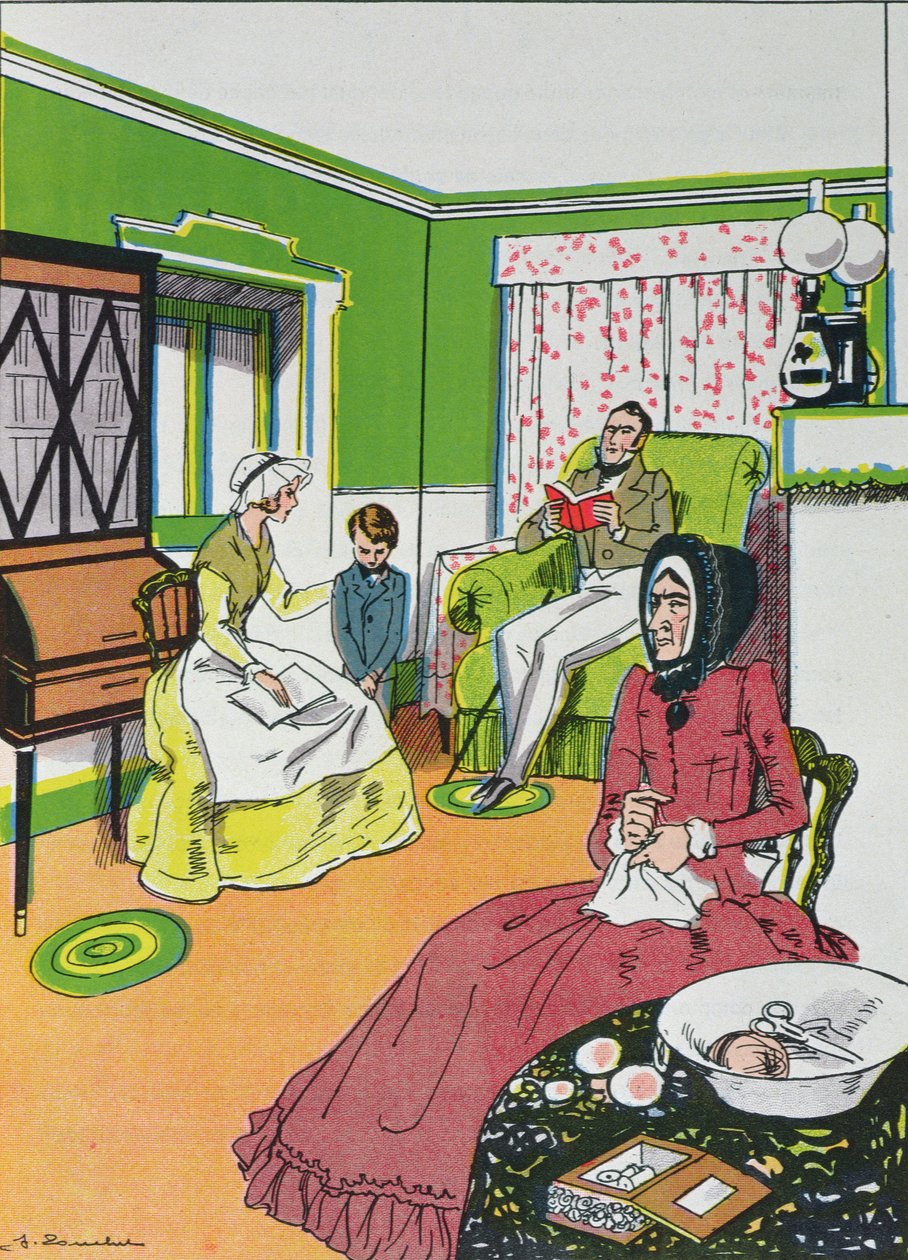 Ő nem tudja. Borzalmas., szakította félbe Miss Murdstone, David Copperfield IV. fejezetéből, Charles Dickenstől (1812-70) alkotó: French School