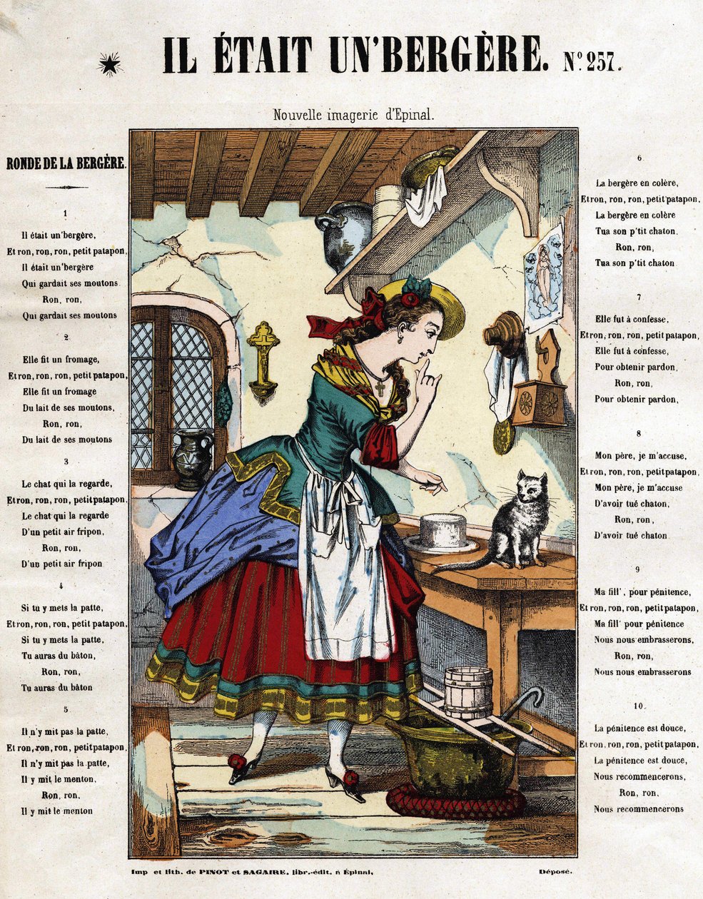 Pásztorlány volt. Gyermekszülött dal. Epinal képe a 19. századból. alkotó: French School