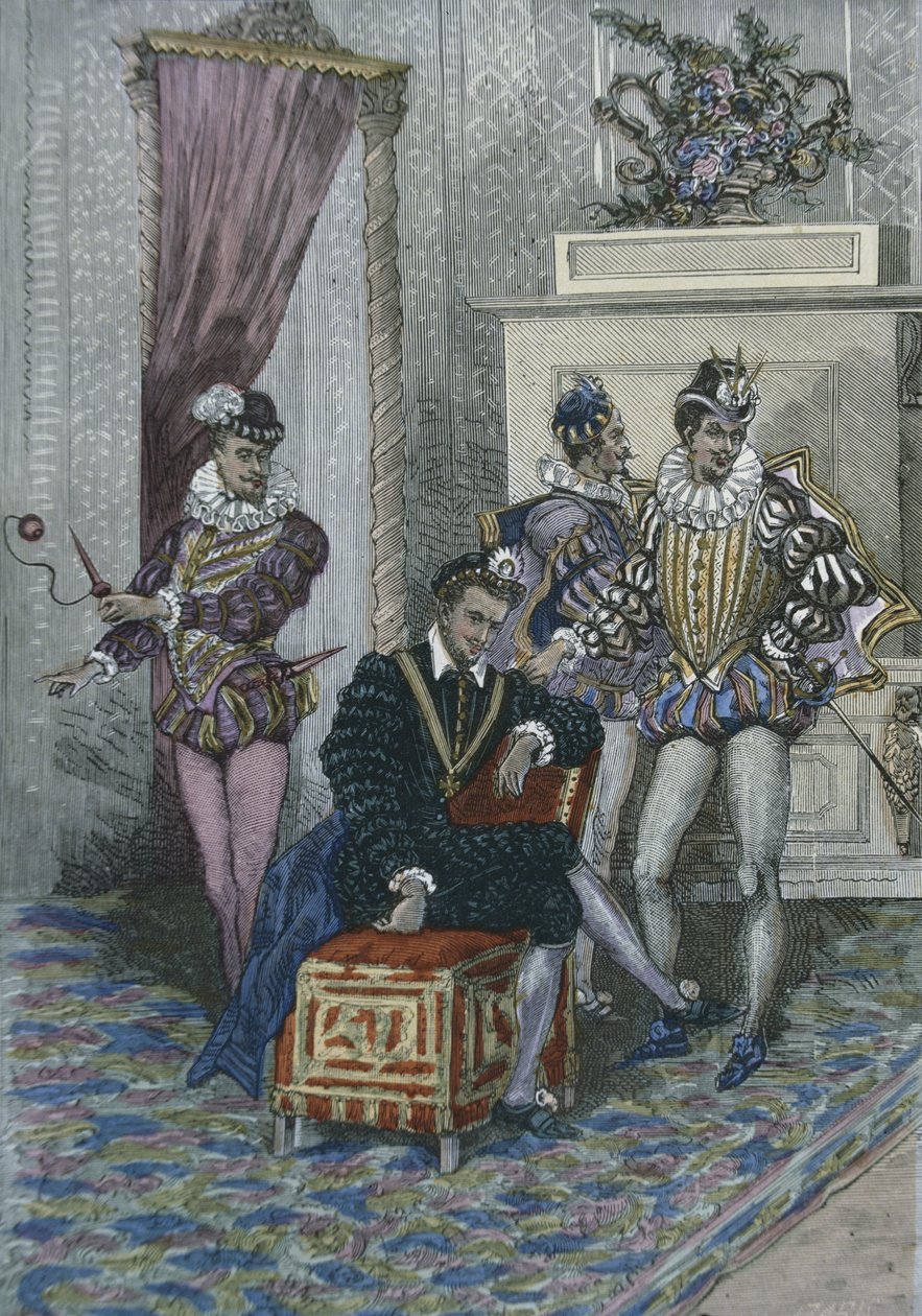 III. Henrik (1551-89) és kedvencei (színes metszet) alkotó: French School