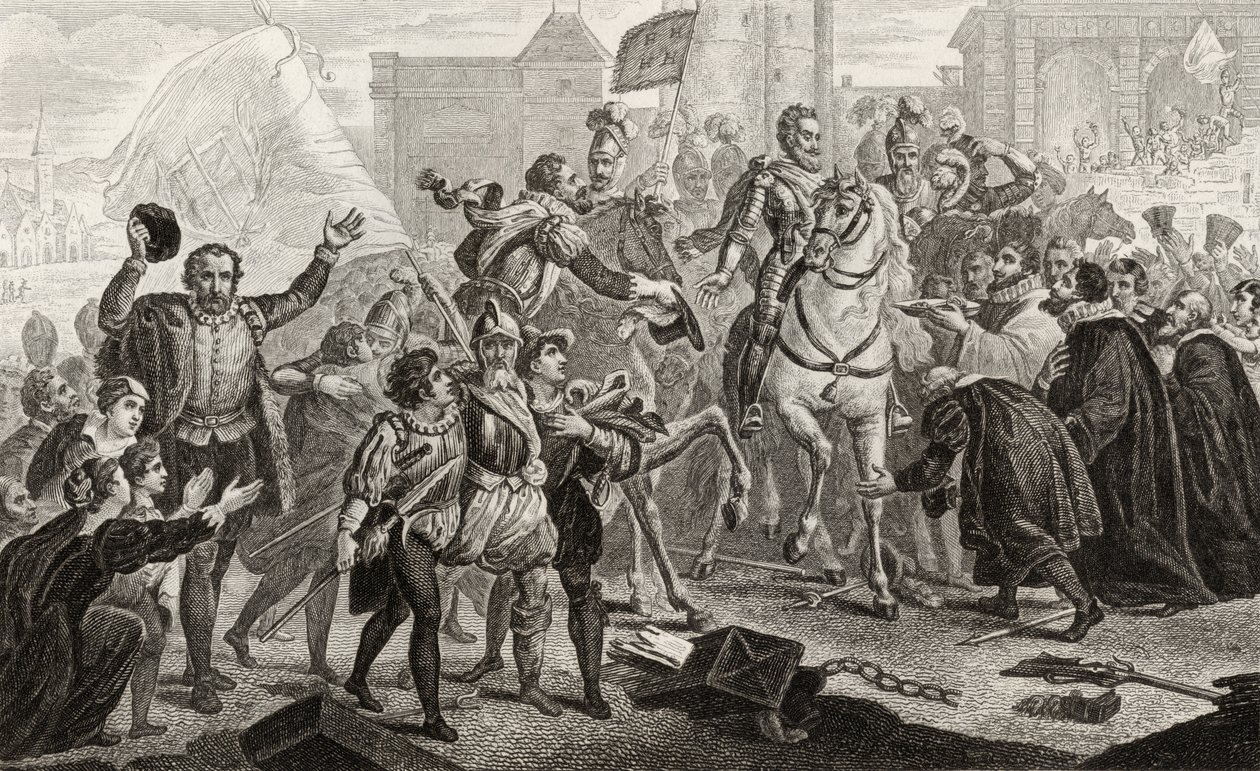IV. Henrik (1553-1610) 1594-ben Párizsba érkezik Colart „Histoire de France” című művéből, amely 1840 körül jelent meg. alkotó: French School