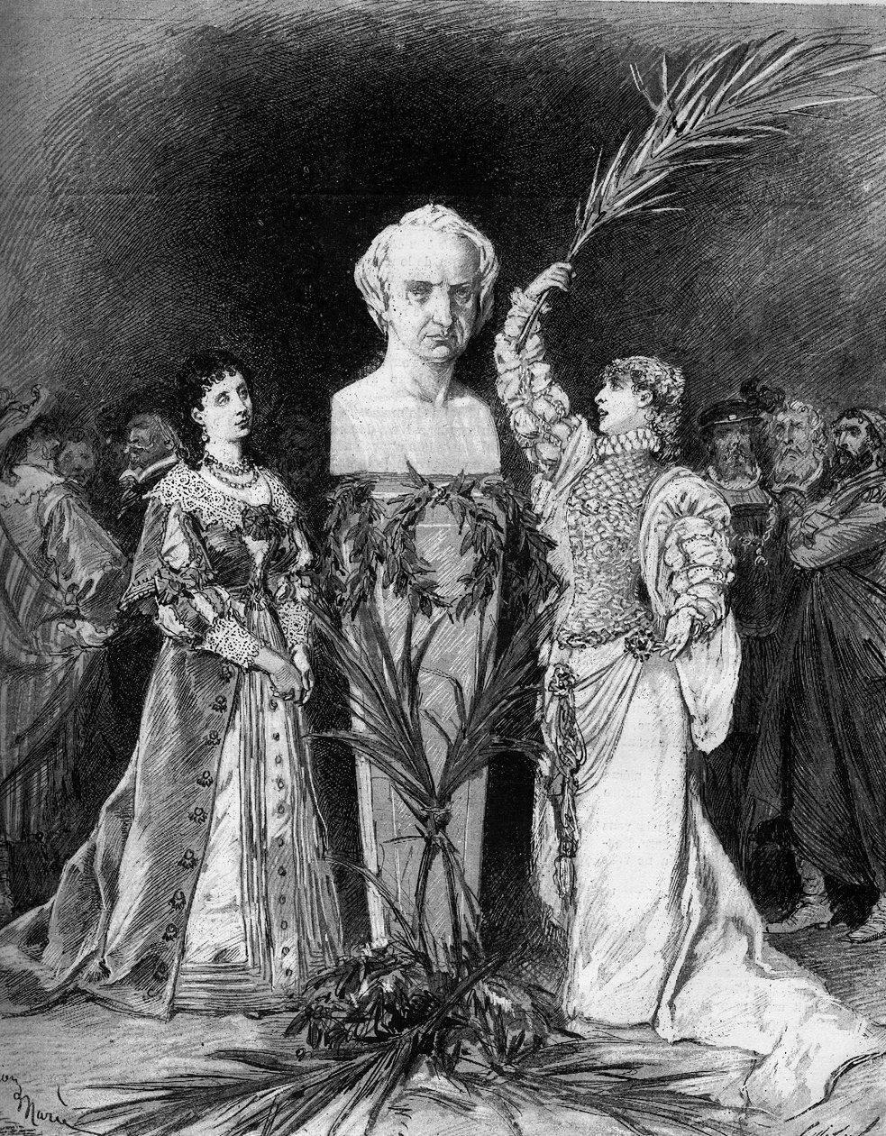 Henriette Rosine Bernard felhívta Sarah Bernhardtot (1844-1923), aki Francois Coppee „A hernani csatáját” szavalta Victor Hugo (1802-1885) mellszobra előtt a „Hernani” című darab ötvenedik évfordulója alkalmából. Párizs, Comedie Francaise alkotó: French School