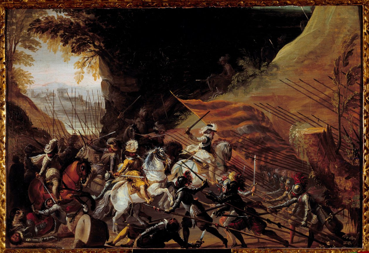 IV. Henrik (1589-1610) rakodó lovassága élén. Névtelen francia festészet a 17. századból. Olaj, fa. Méret: 0,35 X 0,52 m. Pau, Musee Du Chateau alkotó: French School