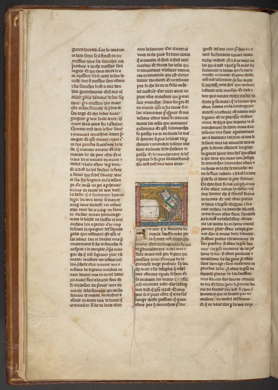 Remete írás az íróasztalnál, "Estoire del Saint Graal, La Queste del Saint Graal, Morte Artu", 1315-25 körül (tinta pergamenre) alkotó: French School