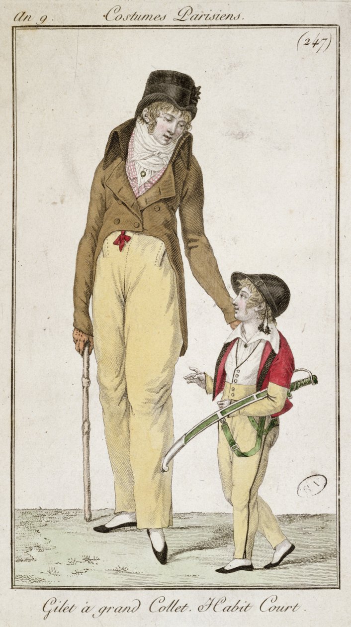 Magas nyakú mellény és rövid reggelikabát, a Costumes Parisiens-ből, 1801 alkotó: French School