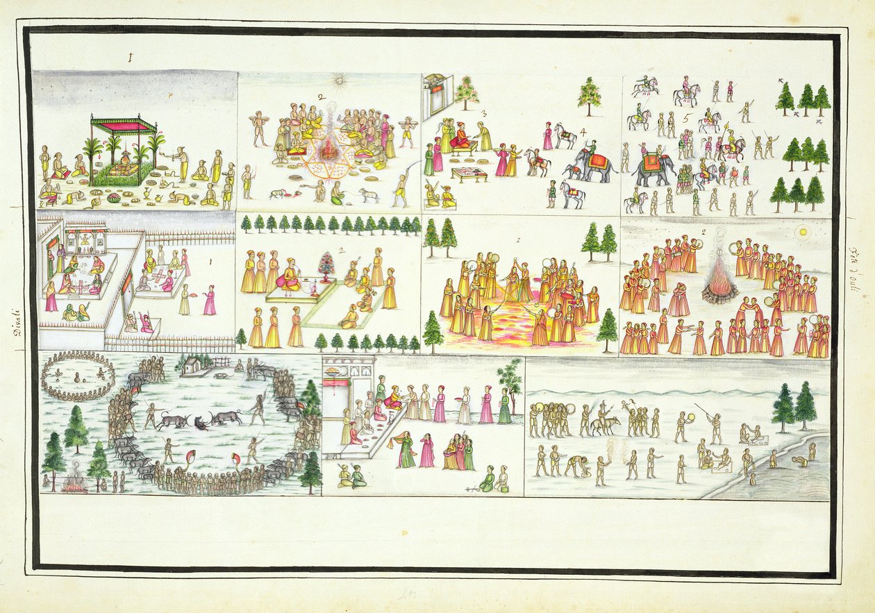 Hindu fesztiválok, köztük a Dasehra, Diwali és Holi az 1774-ben megjelent Gentil albumból alkotó: French School