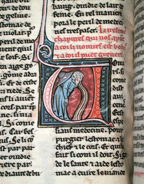 Történelmi kezdetű, amely egy hányó férfit ábrázol (vellum) alkotó: French School