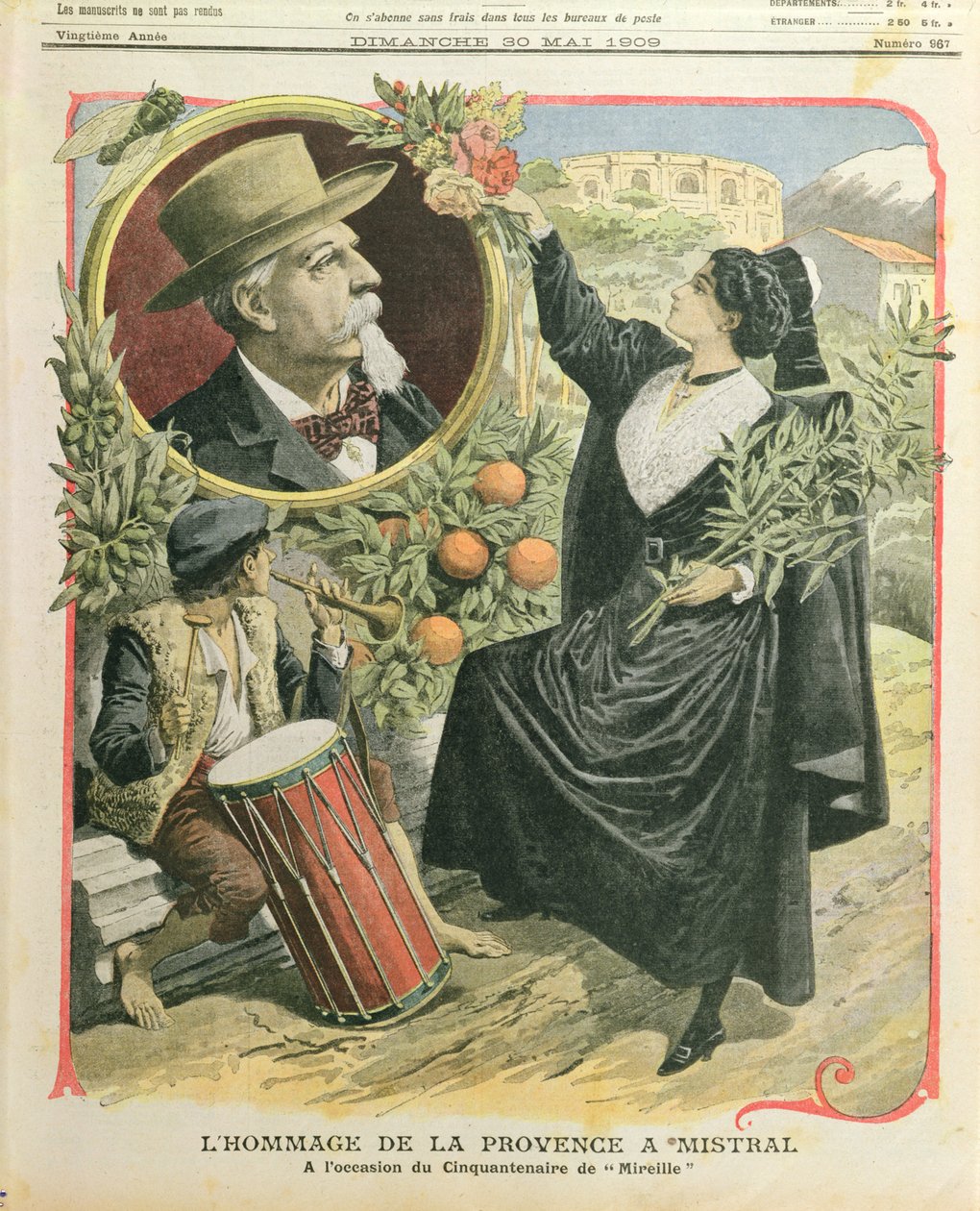 Tisztelet Frederic Mistral (1830-1914) előtt a Mireille megjelenésének ötvenedik évfordulóján, illusztráció a Le Petit Journalból, 1909. május 30. alkotó: French School