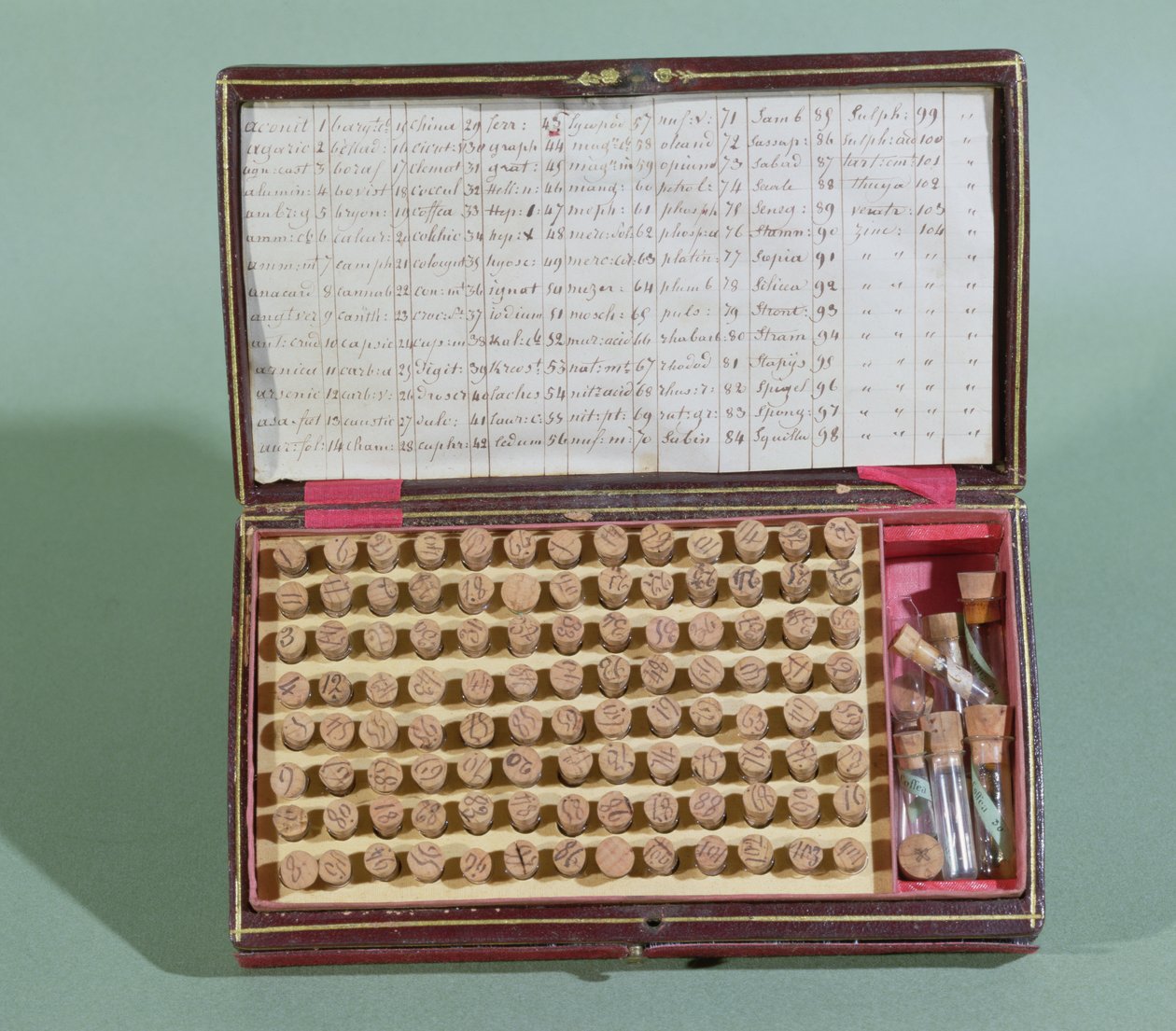 Homeopátiás gyógyszeres bőrönd, 19. század 2. fele alkotó: French School