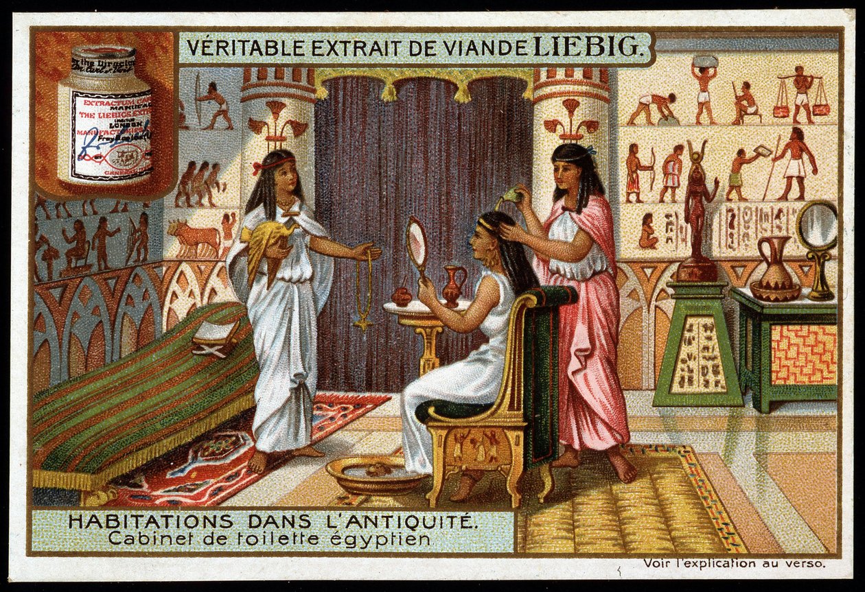 Otthonok az ókorban: egyiptomi fürdőszoba - Liebig reklámmatrica alkotó: French School