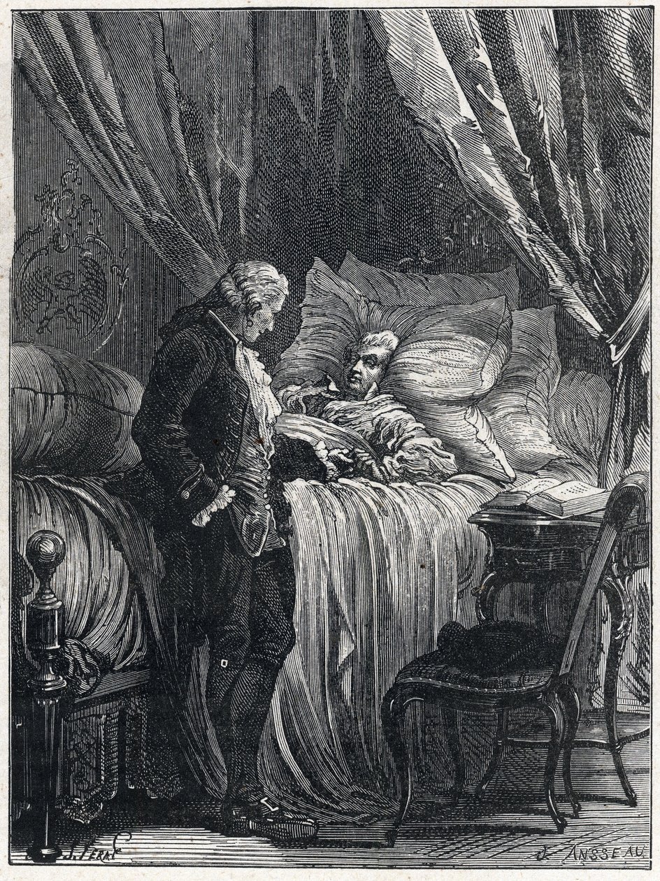 Honore Gabriel (Honore-Gabriel) Riqueti, Mirabeau grófja (1749-1791) halálán feküdt orvosával, Georges Cabanis-szal (1757-1808) 1791-ben. alkotó: French School