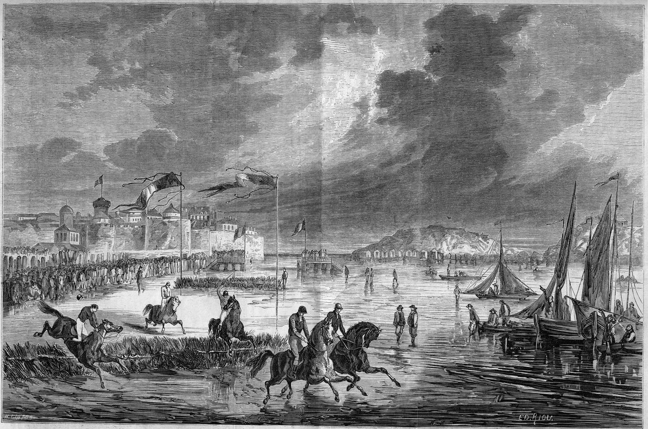 Lovaglás: nagy nyugati derbi Saint Malo (Saint-Malo), Ille és Vilaine strandján (35) alkotó: French School