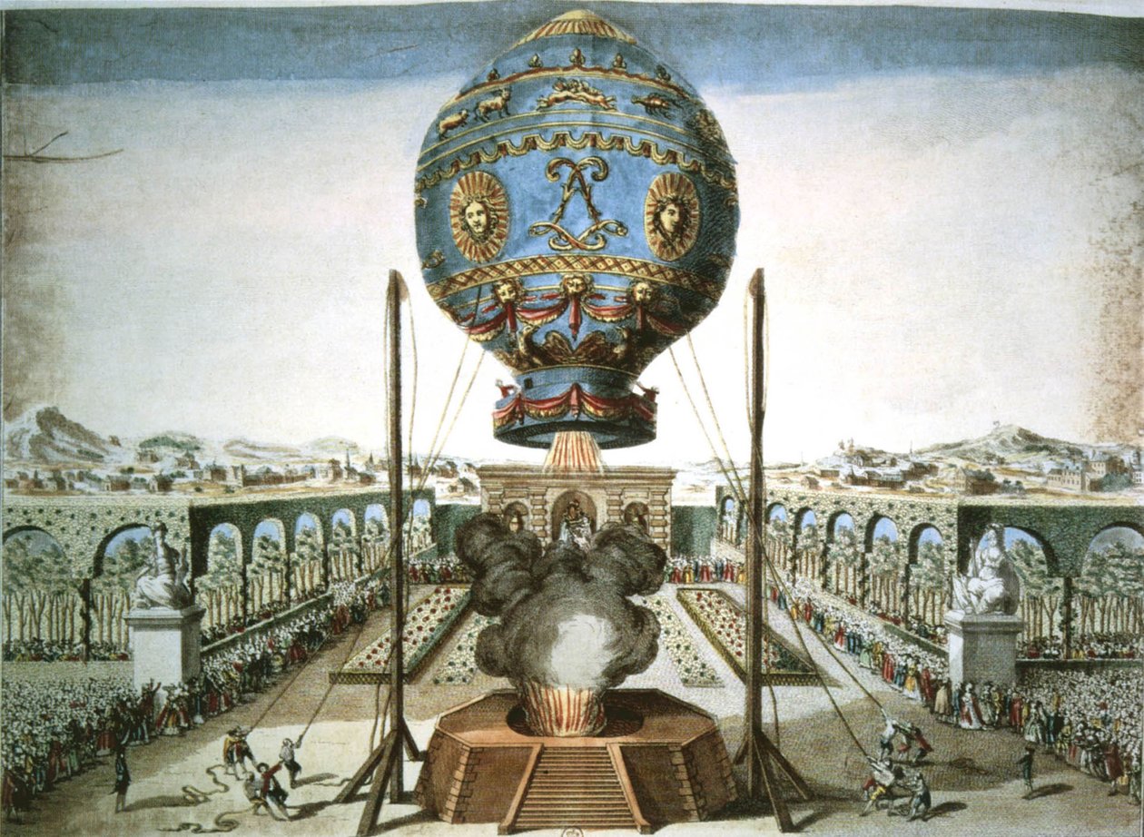 Hőlégballon Jean Baptiste Reveillons kertjében Versailles-ban alkotó: French School