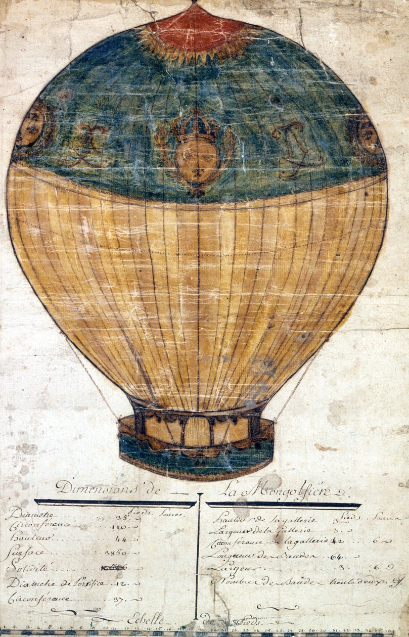 A Montgolfier testvérek hőlégballonja. Eredeti rajz. 1782 alkotó: French School