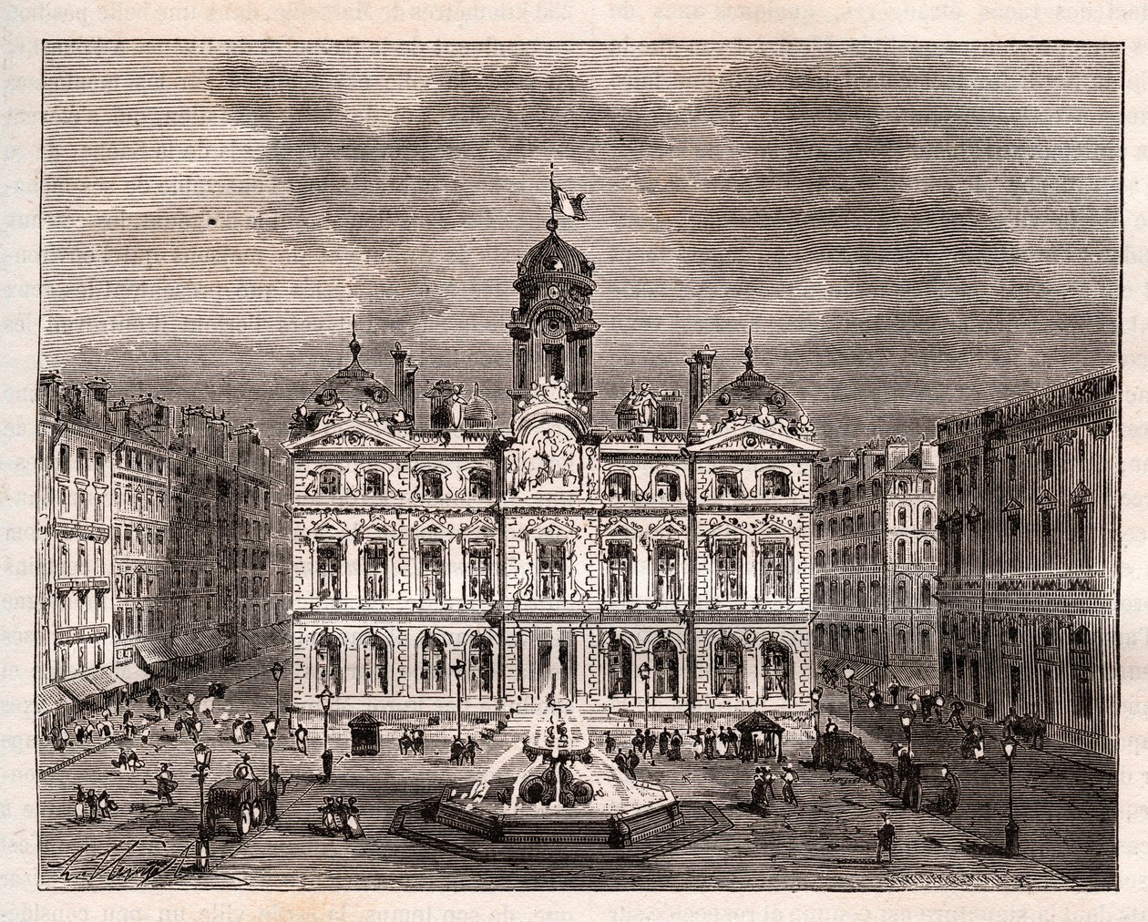 Hotel de Ville de Lyon - - "" La France illustree: földrajz, történelem, statisztikai igazgatás" metszet, V.A. Maláta-barna. 1884 alkotó: French School