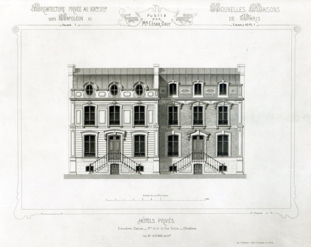 Privát szállodák, Rue Balzac 10 és 12, Párizs, az Architecture Privee au C19th-től, alkotó: French School