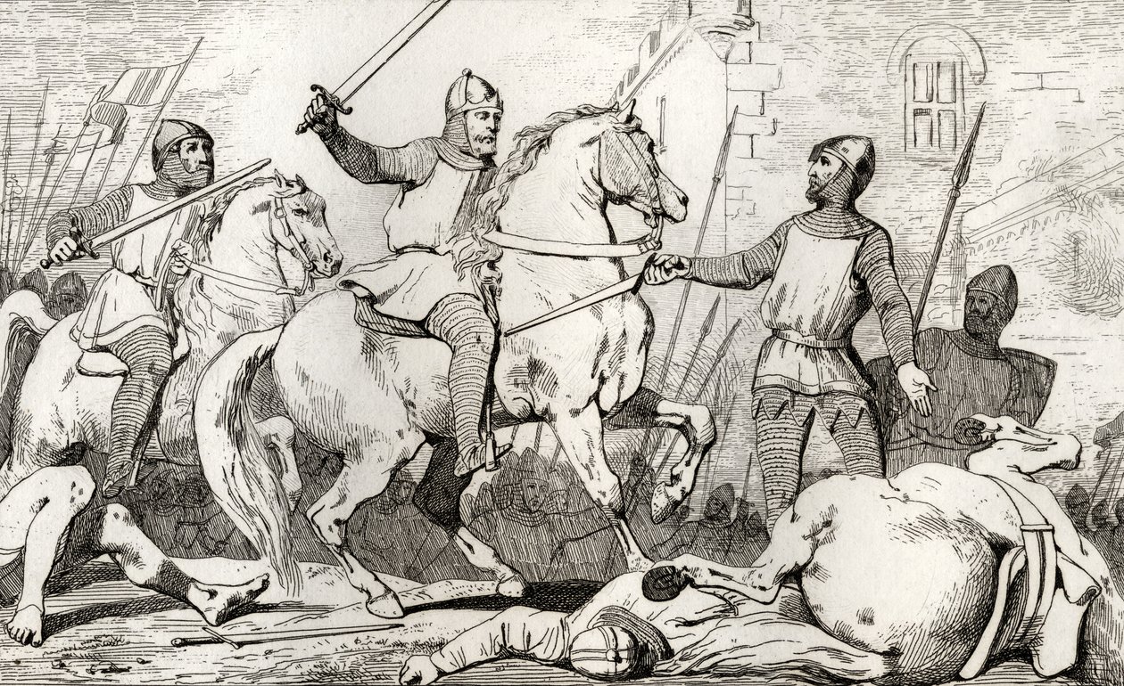 Hugh Capet (941-96) megörökíti Charles de Lorraine-t Colart "Histoire de France"-jából, amely 1840 körül jelent meg. alkotó: French School