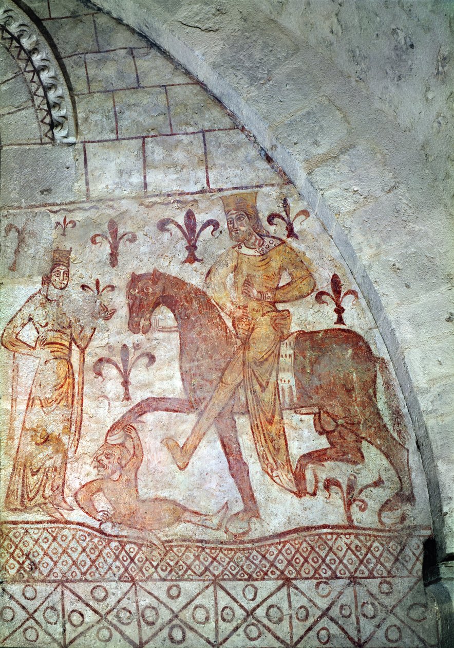IX. Hugues (kb. 1163-1219) Lusignan legyőzte Nur al-Dint (1116-74) Szíriában (falfestmény) alkotó: French School