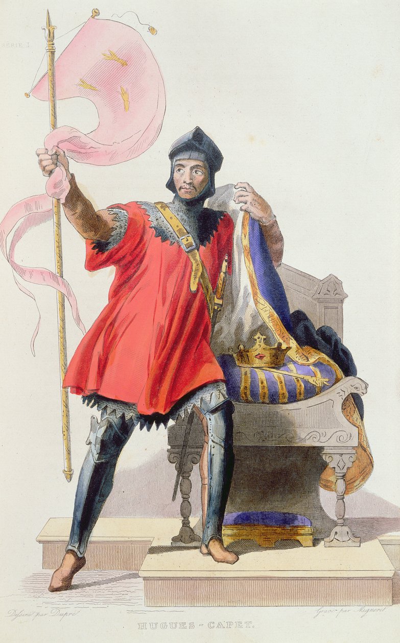 Hugues I Capet (941-996), francia király, E. Mennechet Le Plutarque Francais című művéből, 1835 (színes metszet) alkotó: French School