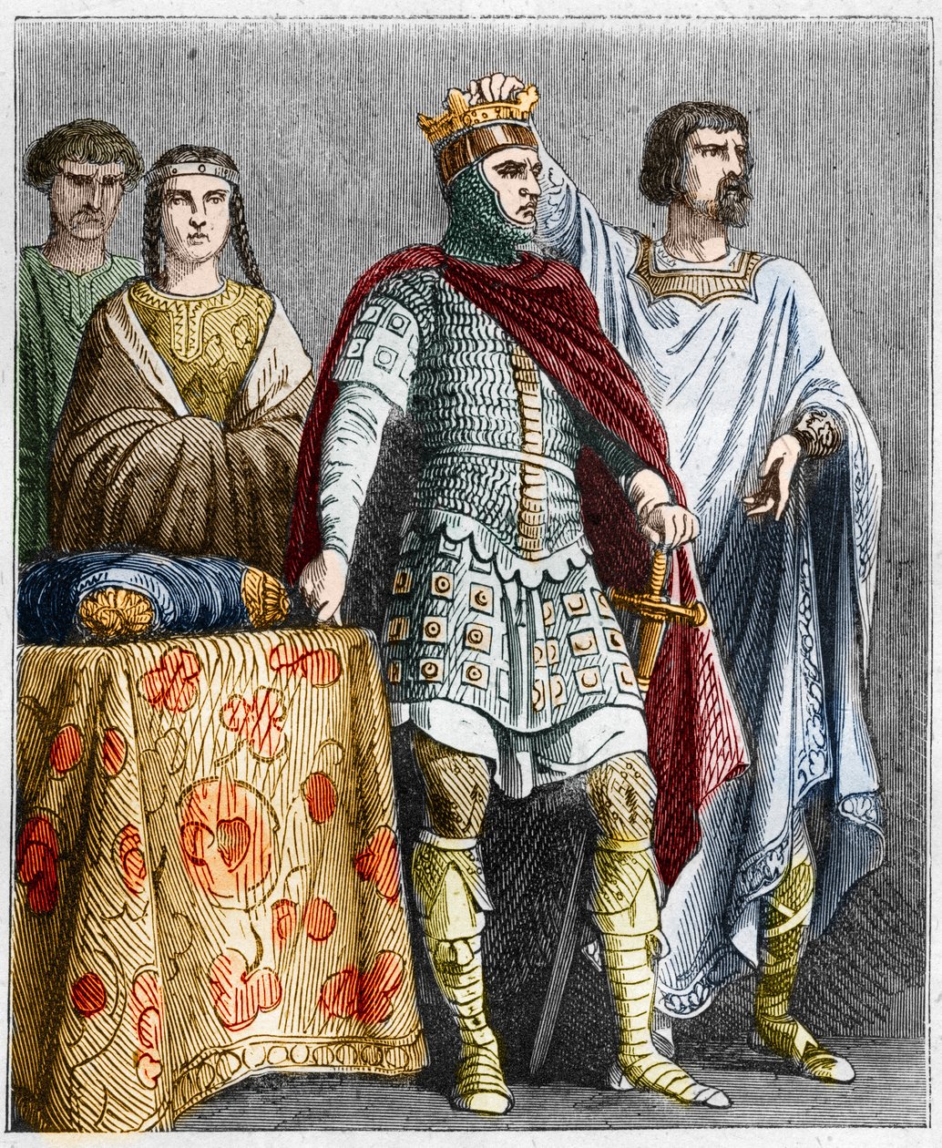 Nagy Hugues (897-956) megkoronázza a burgundiai Raoult vagy Rodolphe-ot (körülbelül 890-936), Burgundia hercegét és Franciaország királyát. Metszet Paul Lehugeur Histoire De France En Cent festményeibe, 1891 alkotó: French School