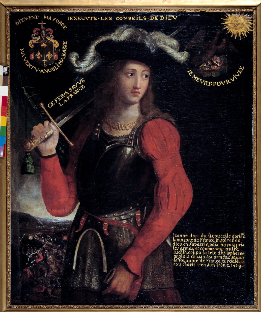 Százéves háború: „” Joan of Arc (1412-1431) portréja háborús kosztümben”” Névtelen festmény a 17. századról. Rouen, musee des Beaux Arts - Százéves háború: Joan of Arc (1412-1431) portréja háborús kosztümben - Névtelen festmény a 17. századról alkotó: French School