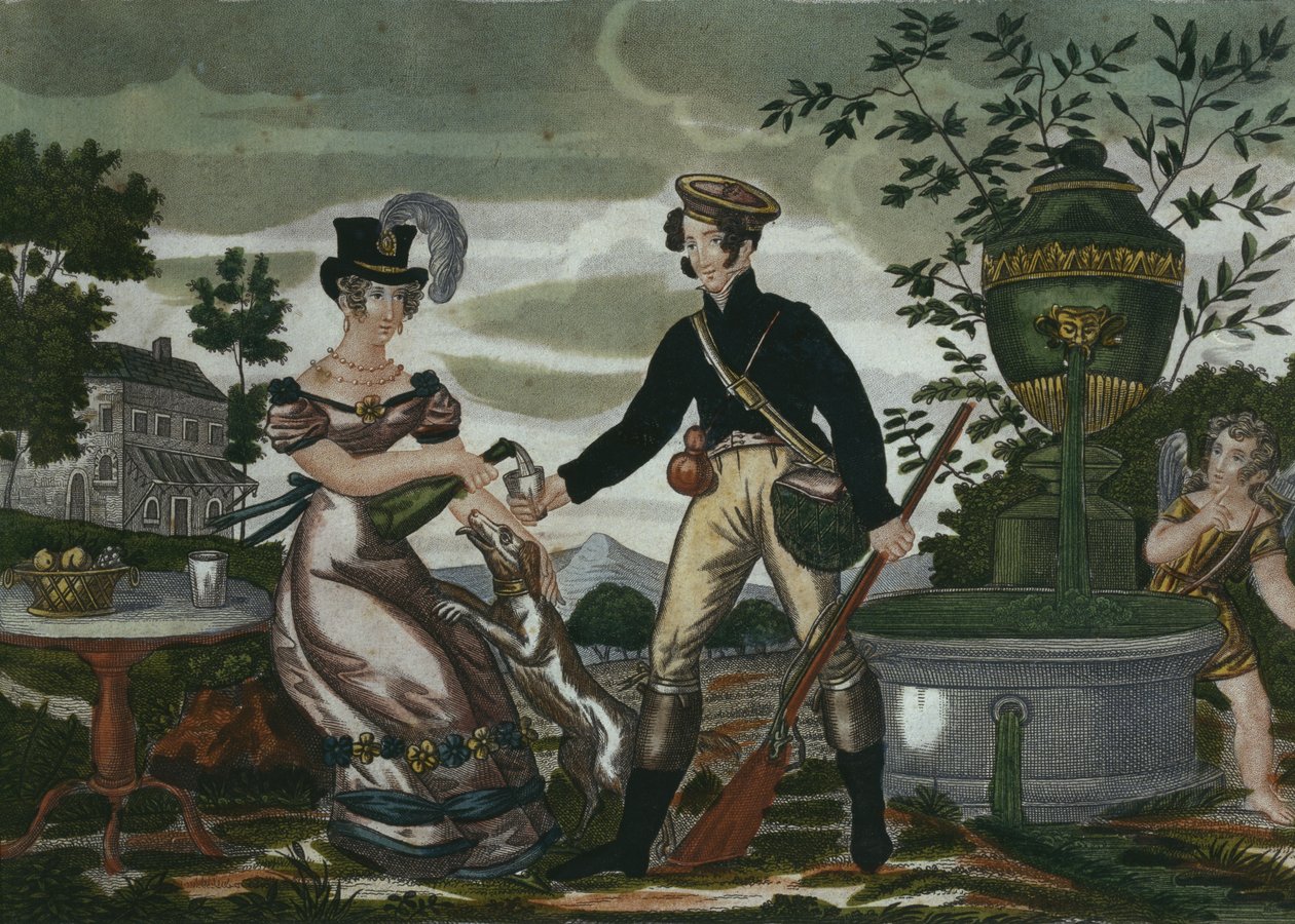 Vadásztalálkozó, 2. tábla, 19. század eleje (színes metszet) alkotó: French School