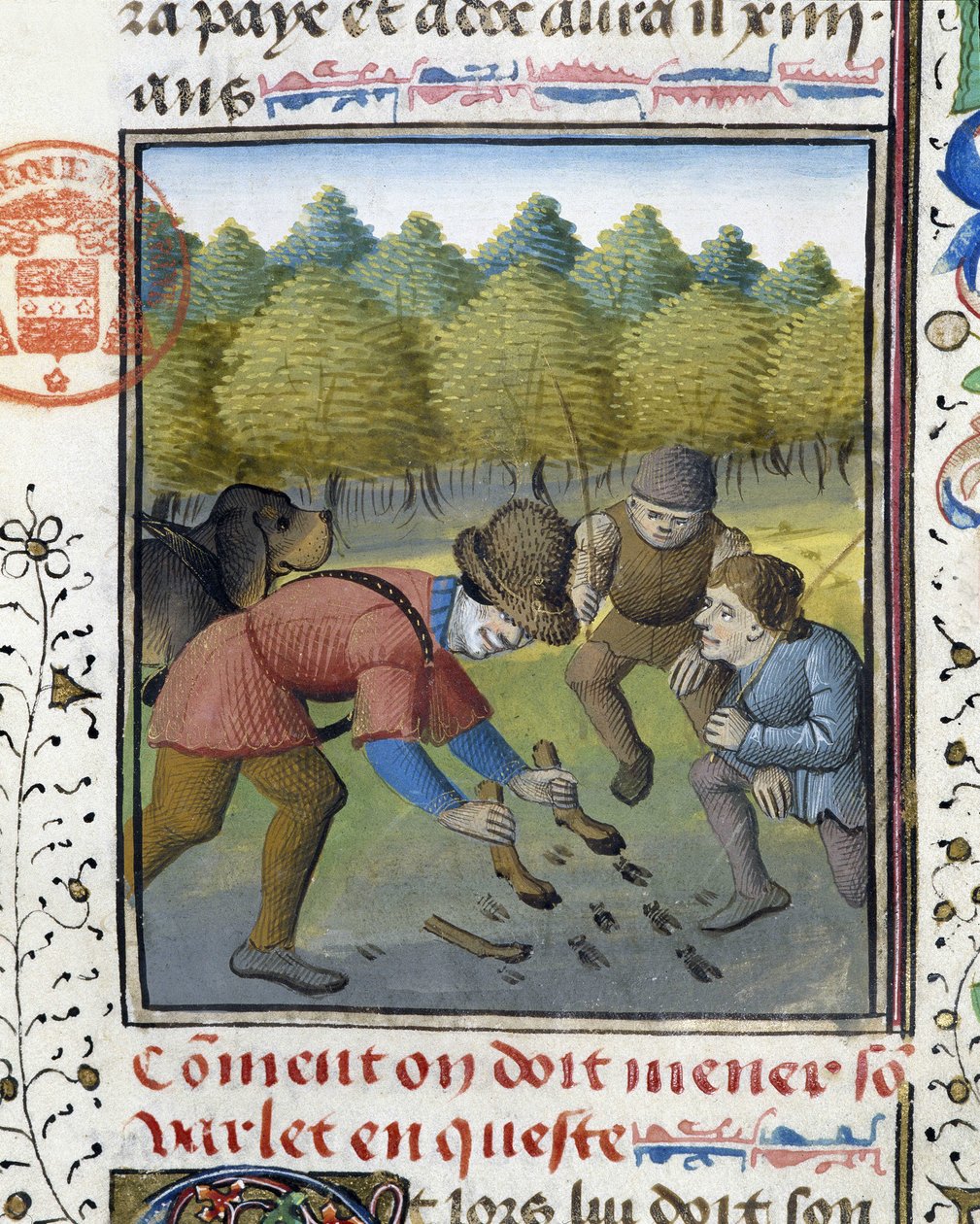 Vadászok és vadászkutya – Gaston Phoebus, Foix grófja, Béarn ura „” Vadászkönyvében” alkotó: French School