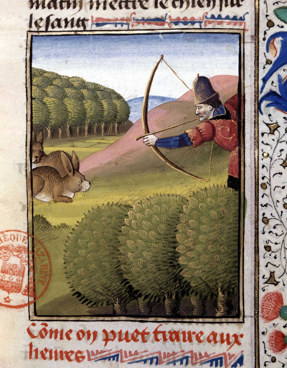 Vadászat egy íjra: mezei nyúl - Gaston Phoebus, Foix grófja, Béarn lordjának „” Vadászkönyvében” alkotó: French School